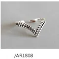 Vintage S925 sterling silver beaded V-shaped chevron open ring for women - V-Shaped Beaded Style (1808)