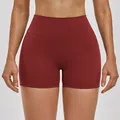 Professional high-waisted burgundy nude-feel yoga shorts for women's fitness training - S / Bottoms / Red Bean