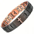 Magnetic therapy titanium steel bracelet for men with cross engraving and rose gold plating - Double Row Magnetic Cross/Scripture Style / Gun Black/Rose Gold
