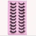 Premium set of 10 pairs of voluminous black mink-style false eyelashes on a pink tray - B7 (10 Pairs, Pink Tray)