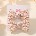 Süße Haarklammern aus Stoff mit rotem Blumenmuster für Baby Mädchen, 2er-Packung - 2A-4 (2 Stück pro Kartenhülle im OPP-Beutel)