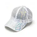 Detail view of a white breathable mesh baseball cap with colorful sequin patterns. - White / Adult, Hat Circumference 58cm Adjustable