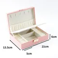 Pink PU leather jewelry box organizer with clear 21x13.5x6 cm dimension measurements - Single Layer Jewelry Box / Pink