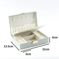 Mint green PU leather jewelry storage box showing dimensions 21x13.5x6 cm for travel - Single Layer Jewelry Box / Light Blue