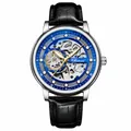 Chenxi men's skeleton automatic mechanical watch with blue dial and leather strap - Silver Case Blue Dial Black Leather Strap