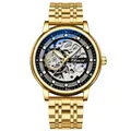 Chenxi luxury men's skeleton automatic mechanical watch with golden steel strap and black dial - Gold Case Black Dial Steel Strap