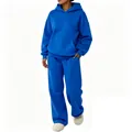 Men's solid royal blue hooded sweatshirt and wide-leg pants leisure tracksuit set - Sapphire Blue / S