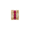 Close-up of gold-plated spacer bead with ruby red baguette and clear round zircons - Gold with Rose Red Rhinestone, Small, 5.7*6.2mm