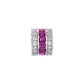 Detailed view of a silver-toned spacer bead featuring pink and white cubic zirconia stones. - Platinum Color with Rose Red Rhinestone, Small, 5.7*6.2mm