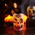 Ηλεκτρονικό κερί LED κρανίο Halloween με σχέδια αίματος και ζεστή λάμψη - Λευκό ματωμένο κρανίο