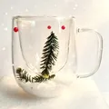 Double-walled high borosilicate glass mug with festive Christmas tree and snow decor - 250ml-Snowflake Christmas Tree