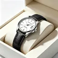 Elegant men's wristwatch with black alligator leather strap and date window in a box - Female Style / Black Leather Strap White Dial Women