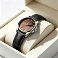 Men's fashion watch with brown dial and black crocodile leather strap in gift box - Female Style / Black Leather Strap Coffee Dial Women