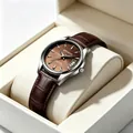 Elegante Herrenuhr mit braunem Lederarmband und Zifferblatt mit Sonnenschliff und Datum - Damenstil / Schwarzes Lederarmband Kaffee Zifferblatt Damen