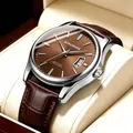 Klassische Herren-Dresswatch mit braunem Zifferblatt und braunem Lederarmband mit Krokoprägung - Herrenstil / Herrenuhr mit kafeebraunem Lederband, silbernem Gehäuse und kaffeebraunem Zifferblatt