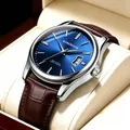 Klassische wasserdichte Herrenuhr mit blauem Zifferblatt und braunem Lederarmband - Herrenstil / Herrenuhr mit kafeebraunem Lederband, silbernem Gehäuse und königsblauem Zifferblatt
