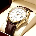 Elegante Herren-Kalenderuhr mit goldenem Gehäuse, weißem Zifferblatt und braunem Lederband - Herrenstil / Herrenuhr mit schwarzem Lederband, goldenem Gehäuse und weißem Zifferblatt