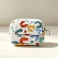Mini quilted earphone pouch with colorful abstract pattern, snap button flap and ring - 12*1.5*9cm / Colorful U-Pattern