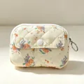 Mini quilted floral earphone pouch and coin bag with zipper and snap closure - 12*1.5*9cm / Yellow Base Orange Flower