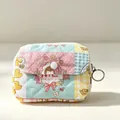 Floral patchwork quilted mini earphone pouch with snap button and key ring - 12*1.5*9cm / Patchwork Flower Girl
