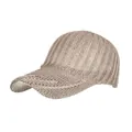 Close-up view of a breathable knitted baseball cap featuring a hollow-out mesh texture - Adult (Adjustable Circumference 58cm) / Khaki