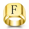 Detailed close-up of a vintage punk titanium steel square signet ring with letter F - Size 6 / Style F