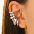 Elegant silver multi-layer ear cuffs for non-pierced ears, minimalist copper fashion jewelry - 07 Ear Cuff 2-Piece Set (Bright Silver)