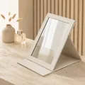 Portable foldable makeup mirror with elegant beige PU leather frame for vanity - 21cm x 15cm x 2cm / Off White