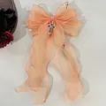 Barrette nœud élégante en organza pêche avec pendentifs croix gothiques pour mode Lolita - Orange