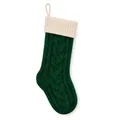 Großer grüner Strick-Weihnachtsstrumpf mit cremefarbener Manschette für Geschenktüten - Dunkelgrün-Weiß-Nähte (ML-M518A)