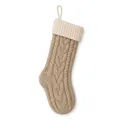 Großer Zopfstrick-Weihnachtsstrumpf in Beige für edle Feiertagsdekoration und Geschenkverpackung - Khaki-Weiß-Nähte (ML-M518C)