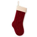 Großer roter Zopfstrick-Weihnachtsstrumpf mit cremefarbenem Rippbündchen und Aufhänger - Dunkelrot-Weiß-Nähte (ML-M518D)
