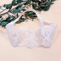 Elegant white flower lace baby headband with soft elastic band for newborn photography - Wide Floral Embroidery Lace Style (MB3421)