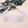 Elegant white lace baby headband with floral embroidery and soft elastic band - Hollow Floral Pattern Style (MB3422)