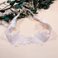 Soft white baby lace headband with elegant flower embroidery, perfect for newborn photos - Floral Embroidery Lace Style (MB3423)