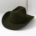 High-quality close-up of a dark olive green felt cowboy hat with a stylish curved wide brim - M (56-58cm) / Army Green