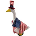 Side view detail of a 23-inch porch goose wearing an Uncle Sam themed holiday costume. - Independence Day Style A