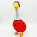 Detailed view of the cute strawberry costume on a 23-inch decorative porch white goose - Watermelon Style