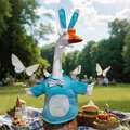 Detail showing a 23-inch porch goose in a festive blue bunny costume for Easter decor - Easter Rabbit Blue