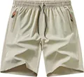 Pantaloncini sportivi beige a asciugatura rapida per uomo con coulisse e tasche zip - Taglia S / Cachi