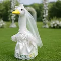 Detailed view of handmade white bridal wedding dress outfit for 23-inch porch goose ornament - Wedding Dress Style
