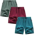 Schnelltrocknende Eisseide Sportshorts für Herren in drei Farben mit reflektierendem Streifen - S / Unterteile / 3er-Pack / Minzgrün+Weinrot+Seeblau