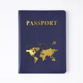Haltbare blaue PVC-Passhülle mit goldener Weltkarte für Ihre nächsten Reisen - Reisepasshülle / Passhülle Blau