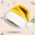 Festive yellow plush Christmas hat with a thickened white brim and soft fluffy pom-pom - Yellow