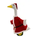 23-inch decorative porch goose statue wearing a festive red Santa Claus holiday outfit - Christmas Style A