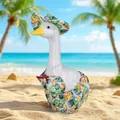 Handmade Hawaiian floral bikini and hat outfit for 23-inch porch goose decoration - Green Leaf Bikinis