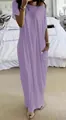 Casual lavender short sleeve maxi dress with side pockets shown in a cozy bedroom setting - S / Dresses / Light Purple