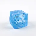 Close-up detail showing a blue translucent ice cube squishy toy filled with snowflakes - Snowflake Maltose Texture / 5cm OPP Bag