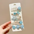 Juego de pinzas para el cabello con tema marino, conchas azules y cola de sirena - Estilo Elegante / Set de 5 piezas