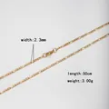 Minimalist gold stainless steel Figaro chain necklace, 2.3mm width, 50cm length, weight 3.00g. - 40CM / Flat Welded (0.6mm Wire * 2.3mm Width) / Gold